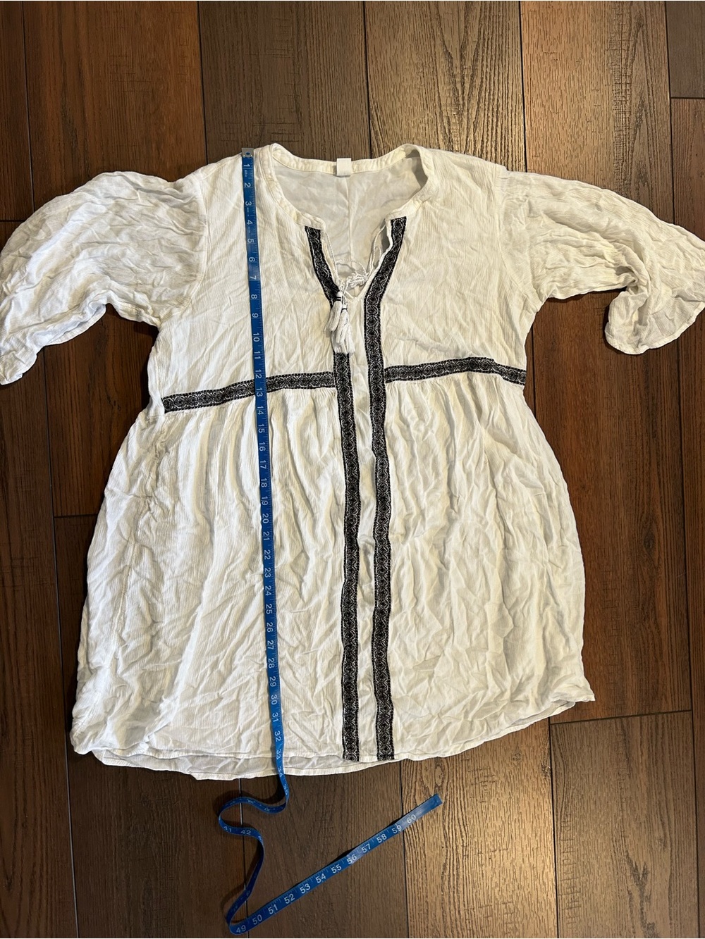 Old Navy White Bohemian-Style Babydoll Dress with Black Embroidered Trim Sz XL - Picture 4 of 7